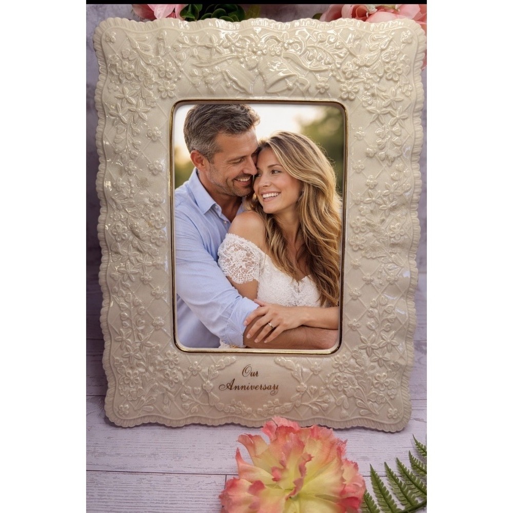 Vintage Lenox Portrait Gallery "Our Anniversary" 5"x7" Ceramic Picture Frame EUC